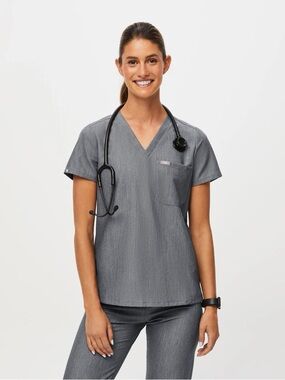 Figs Catarina One Pocket Scrub Top Medical Work Wear Size Small Graphite Gray